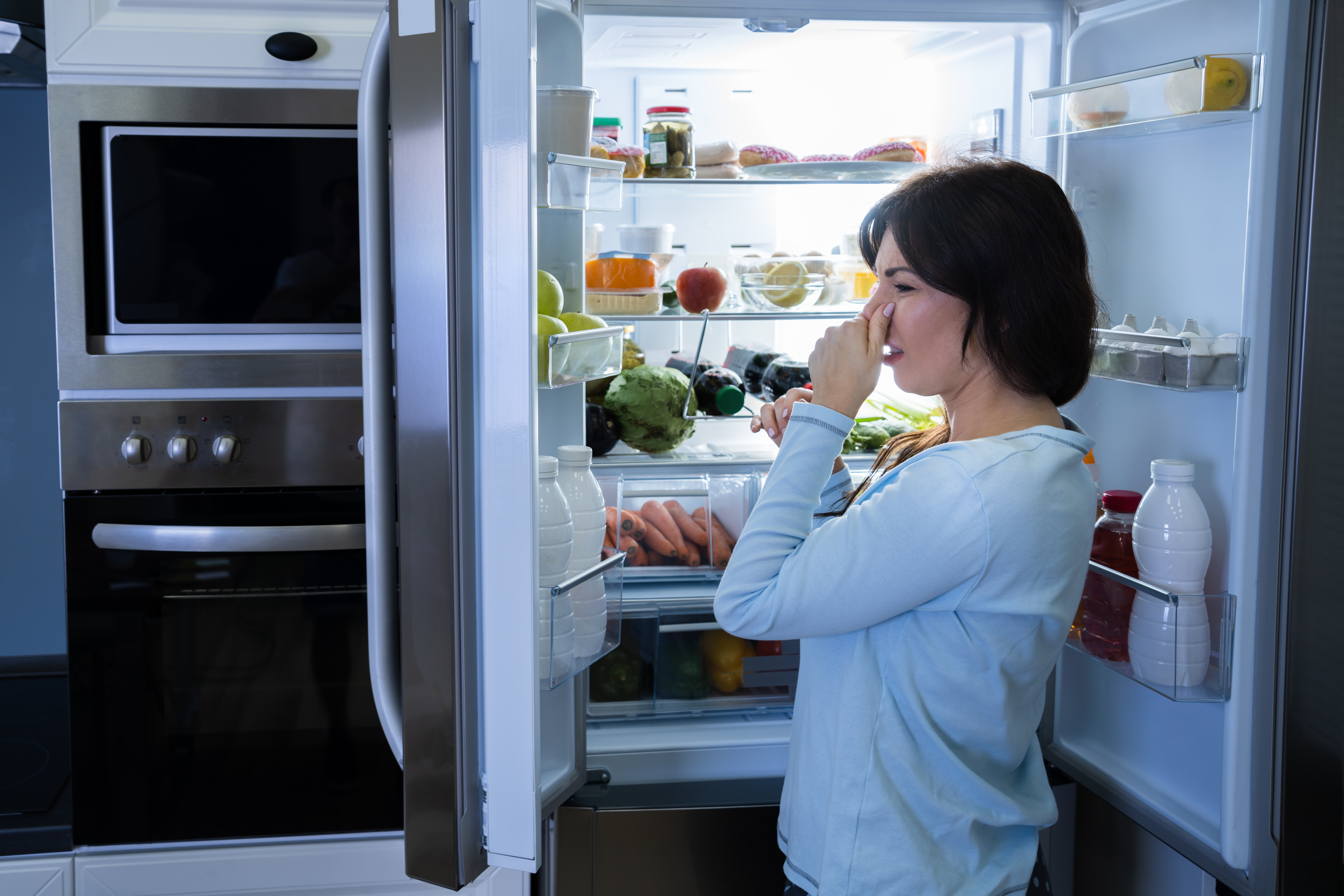 Почему воняет холодильник. Вонючий холодильник. Горячая еда в холодильнике. Запах из холодльник. Неприятный запах из холодильника.